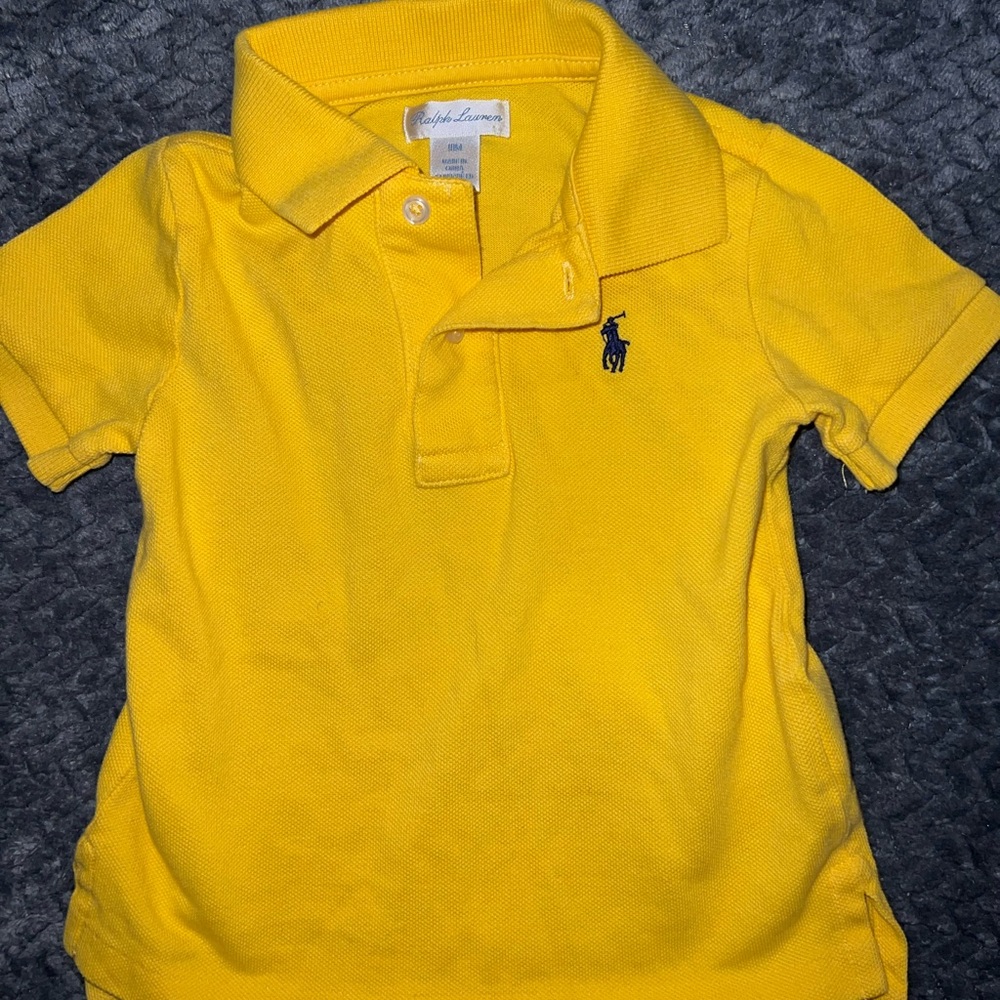 🩷5/$25 Ralph Lauren mustard Yellow Kids Polo preppy collared shirt 18M